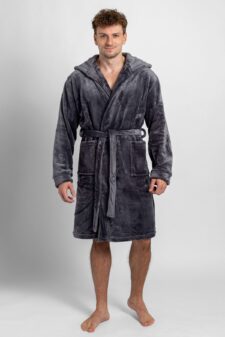 Dospělé dupačky Pánský župan s kapucí šedý