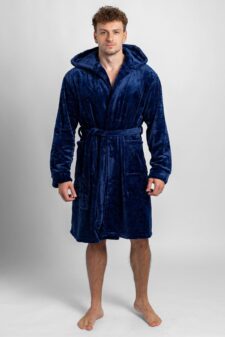 Dospělé dupačky Pánský župan s kapucí tmavě modrý
