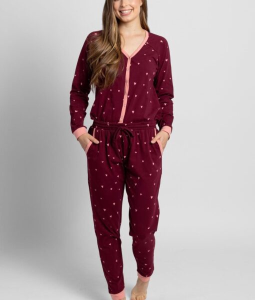 Dospělé dupačky Dámský overal sangria hearts Dospělé dupačky Dámský overal sangria hearts